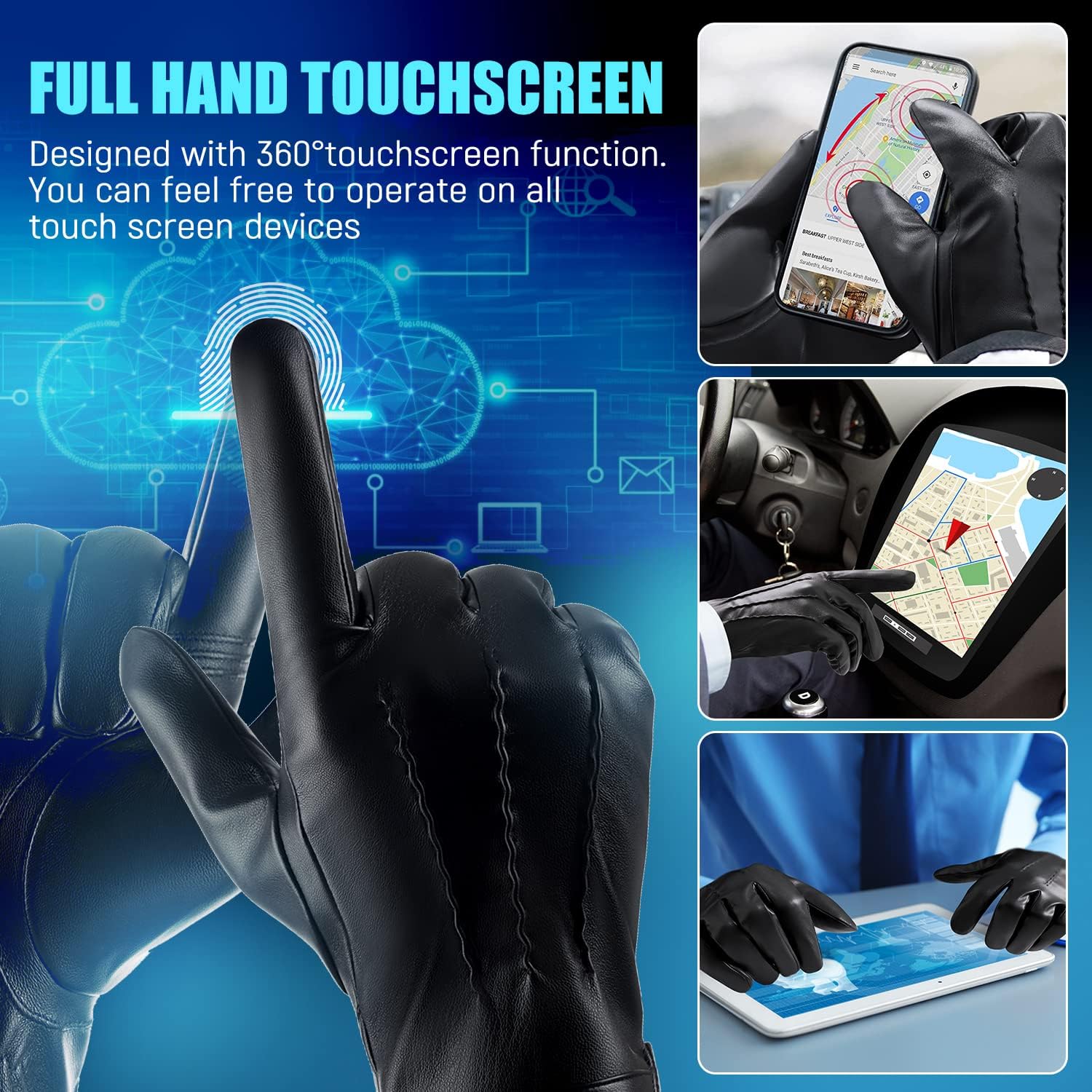QUKOPSE Winter Leather Gloves for Men,Touchscreen Snow Driving Gloves with Cashmere Lining for Motorcycle Driving Riding… - Image 3